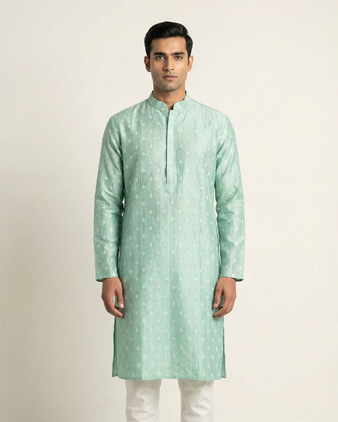 Blue Handwoven Chanderi Cotton Hand Embroidered Kurta