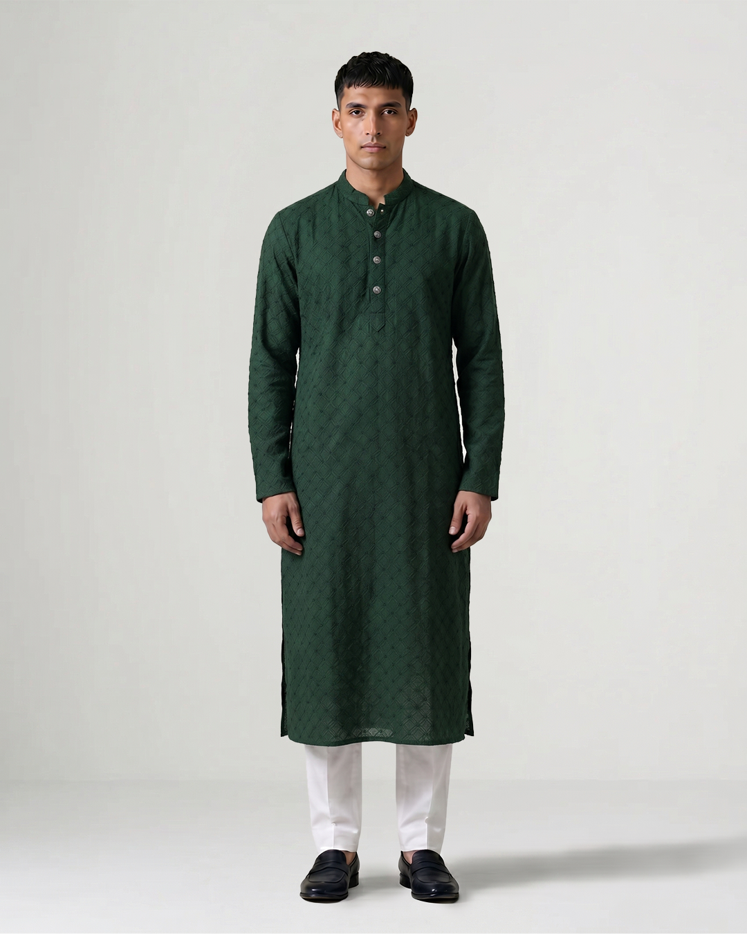 Green Hand Chikankari Embroidered Kurta