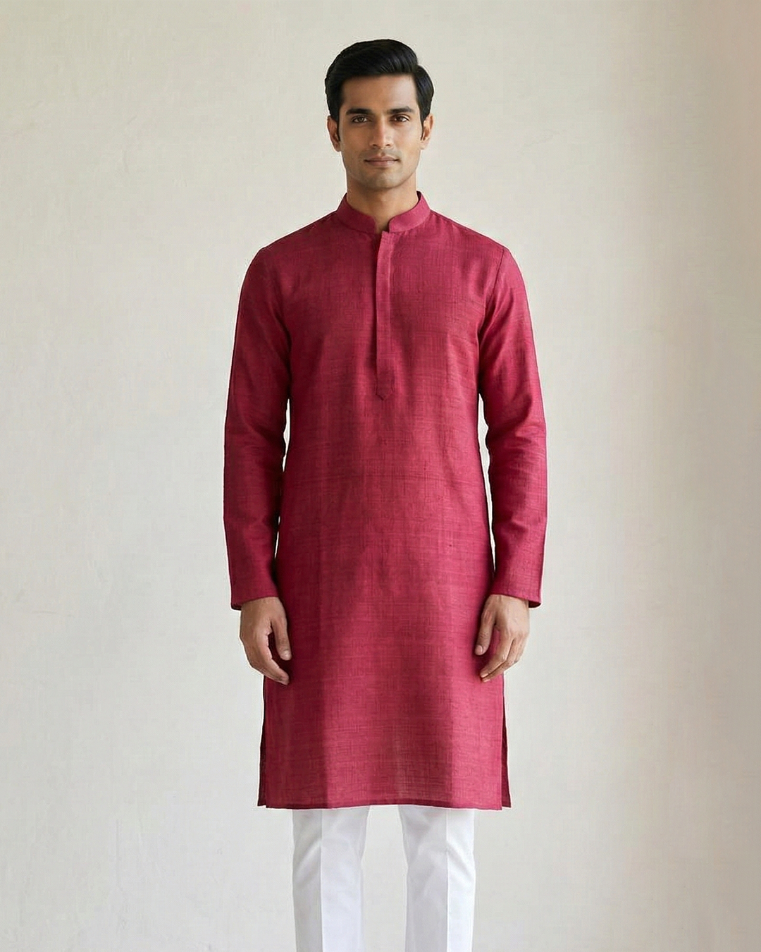 Red Handwoven Matka Silk Kurta