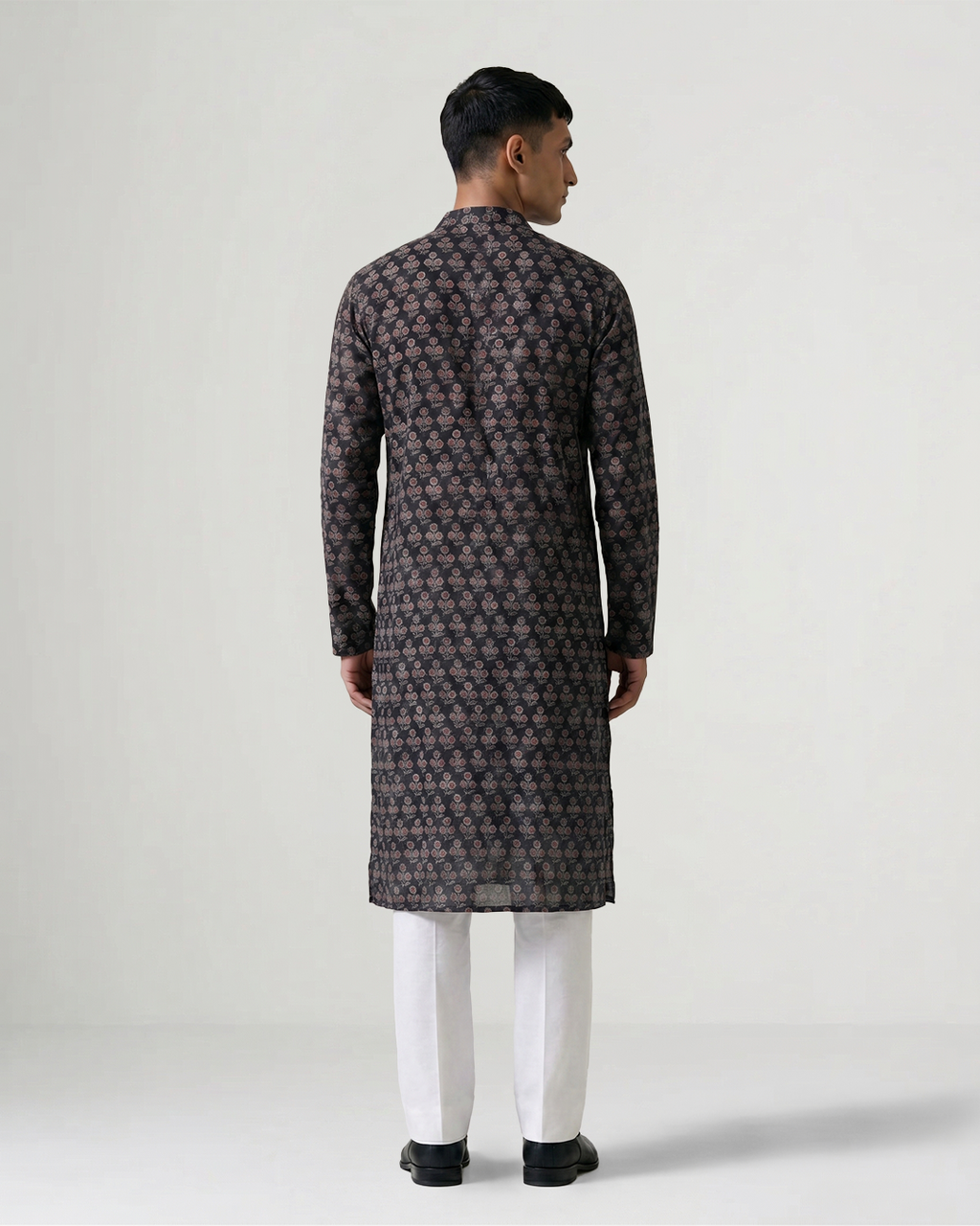 Black Silk Hand Block Printed Kurta