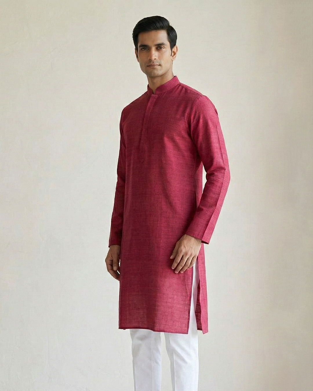 Red Handwoven Matka Silk Kurta