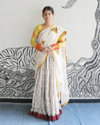 White Handwoven Khadi Ikat Lehenga