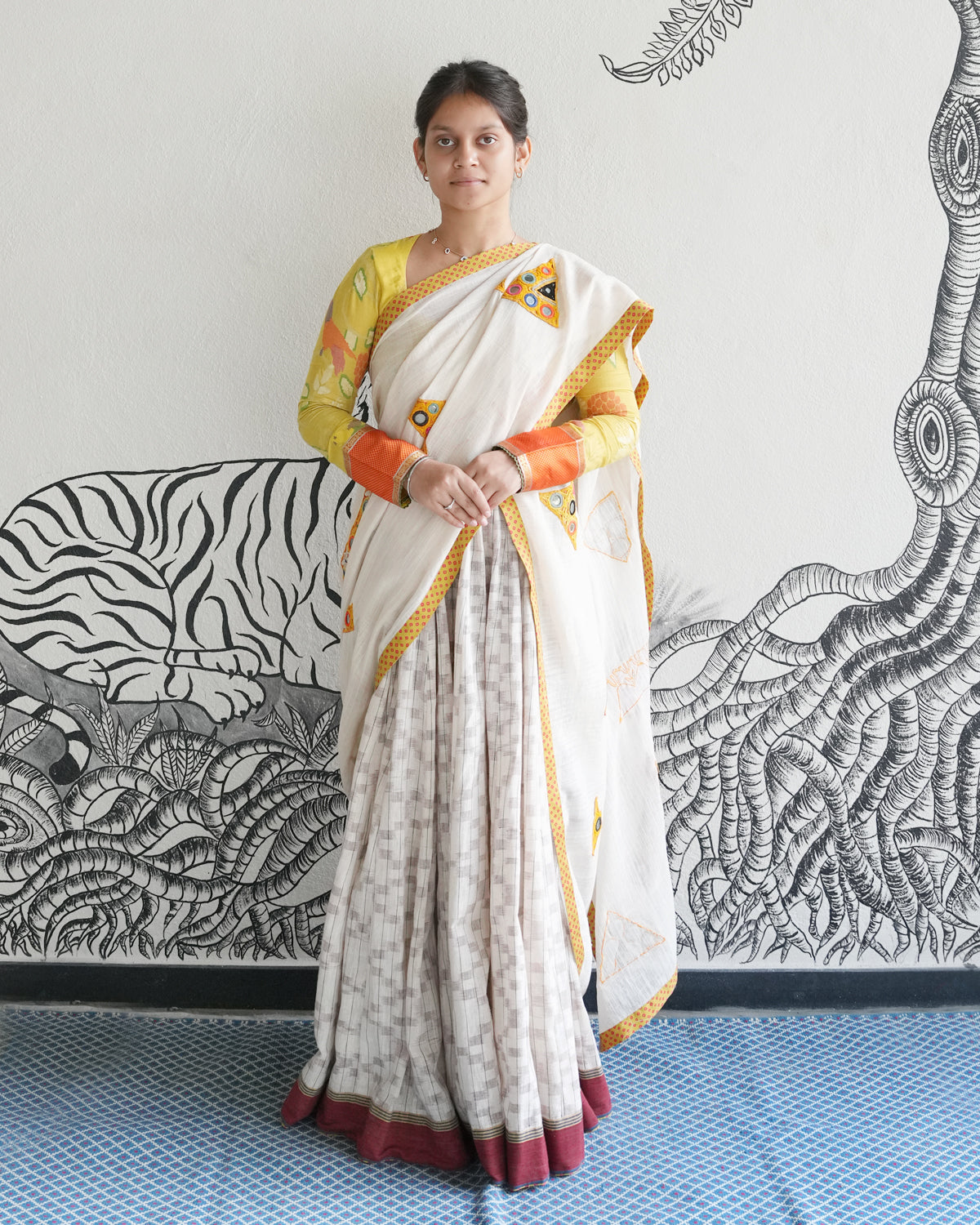 White Handwoven Khadi Ikat Lehenga