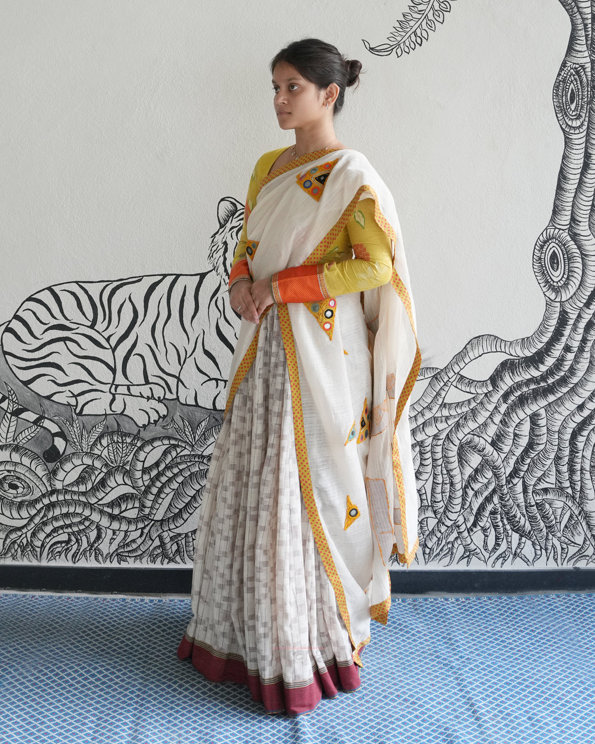 White Handwoven Khadi Ikat Lehenga