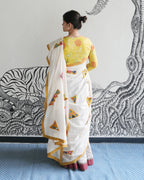 White Handwoven Khadi Ikat Lehenga