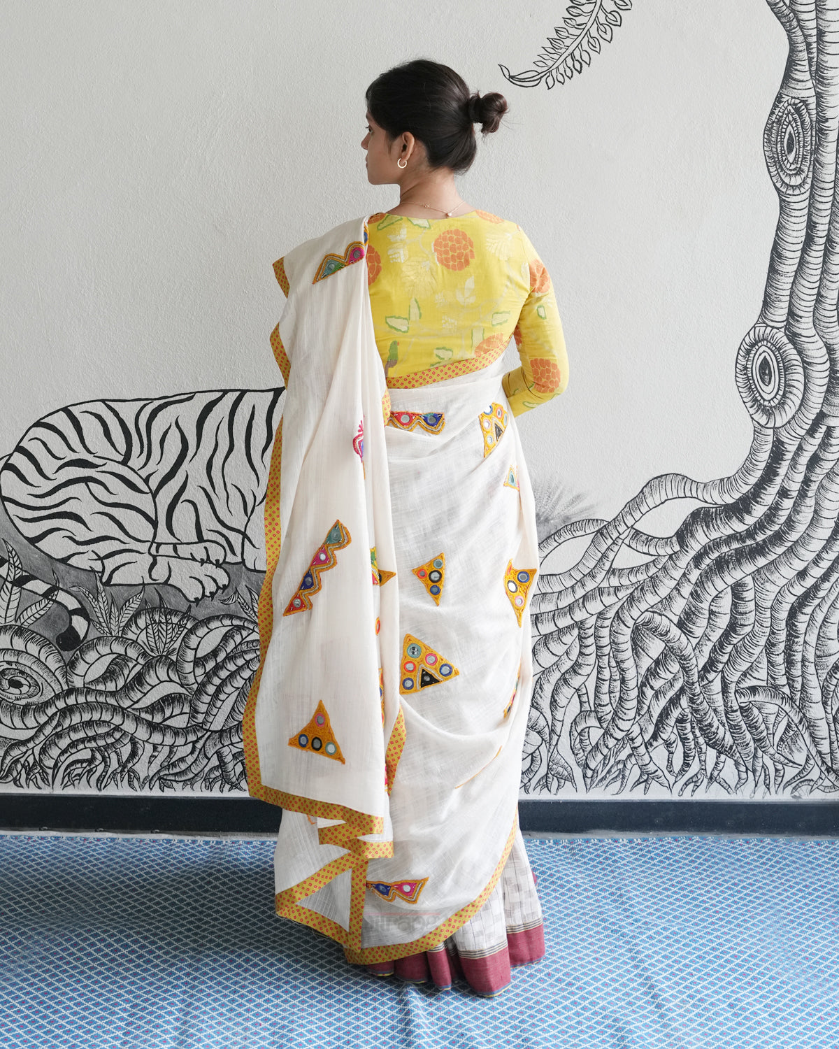 White Handwoven Khadi Ikat Lehenga