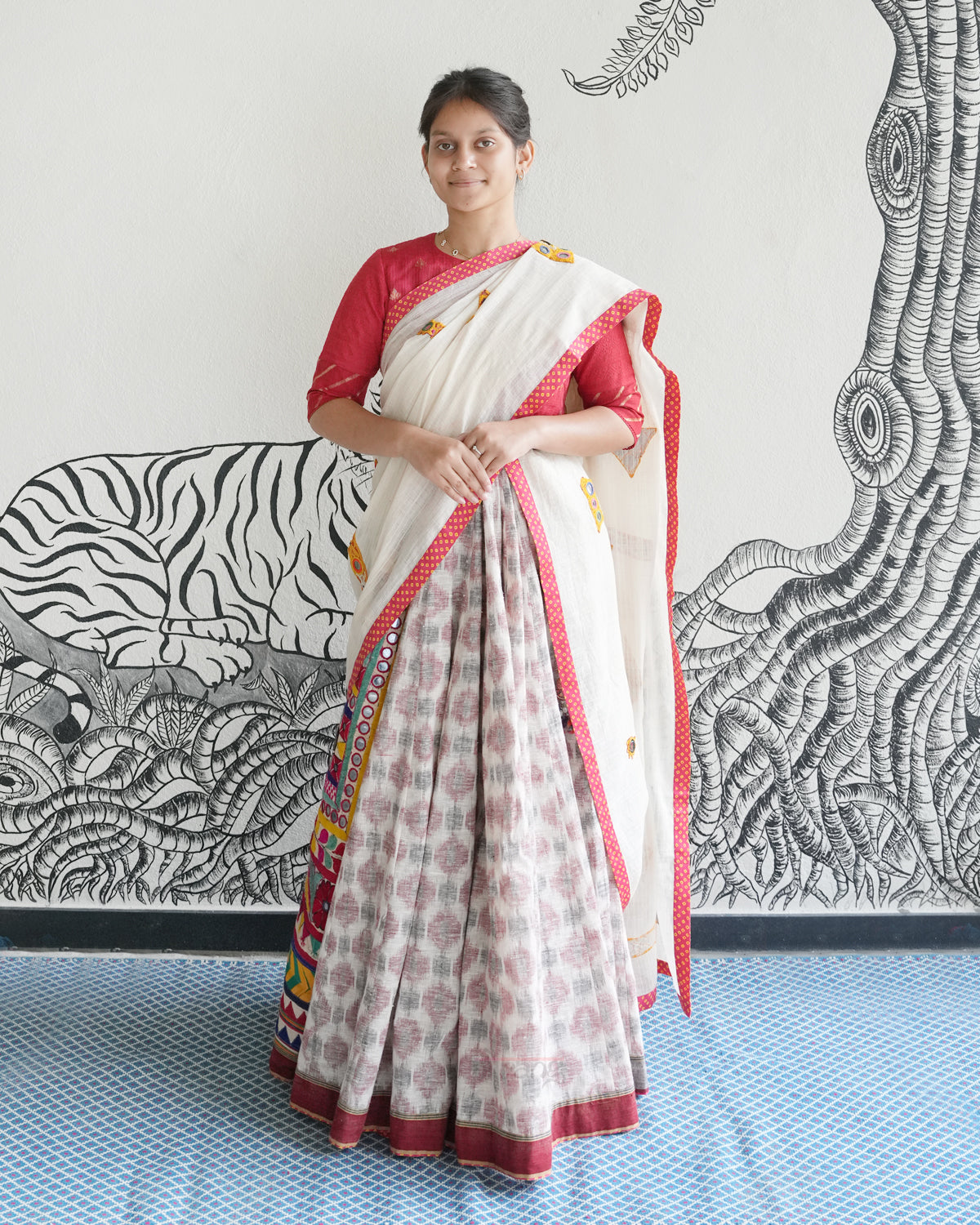 White Handwoven Khadi Ikat Lehenga