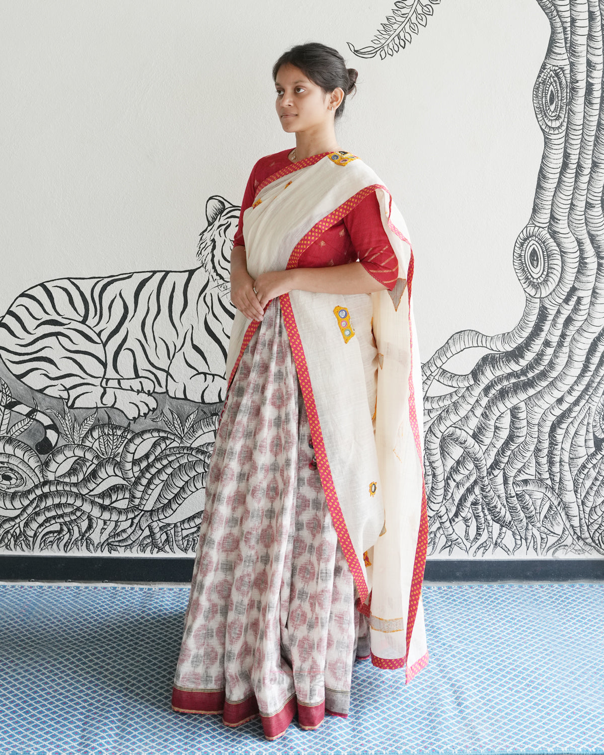 White Handwoven Khadi Ikat Lehenga