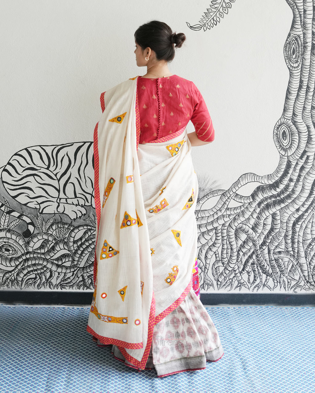 White Handwoven Khadi Ikat Lehenga