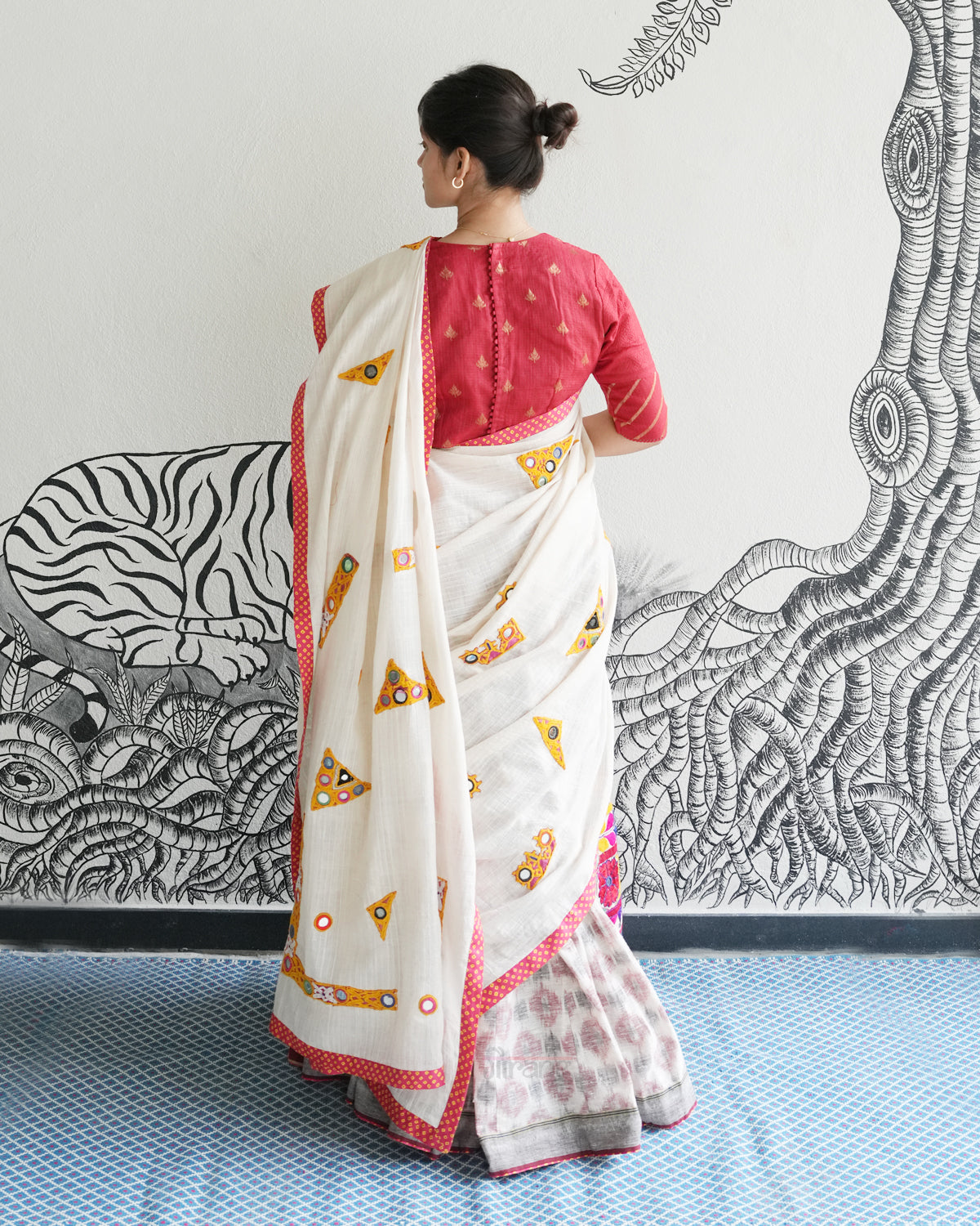 White Handwoven Khadi Ikat Lehenga