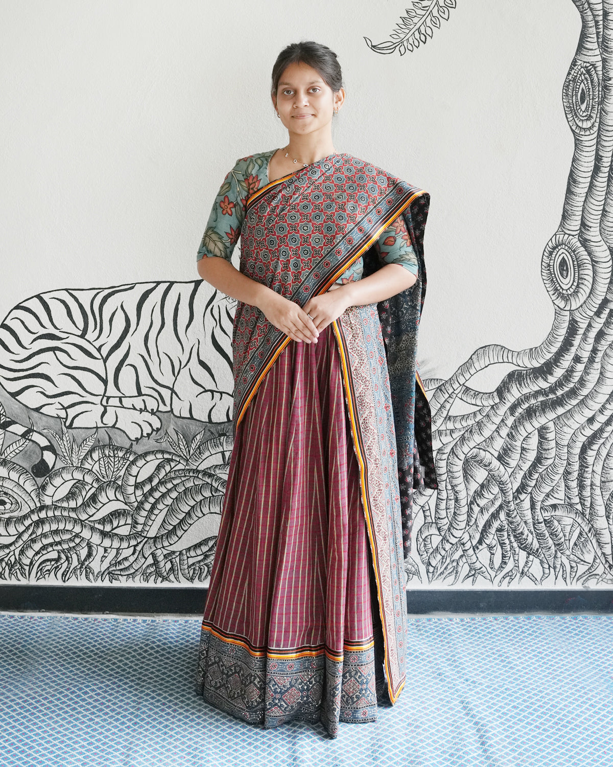 Maroon Handwoven Khadi Lehenga