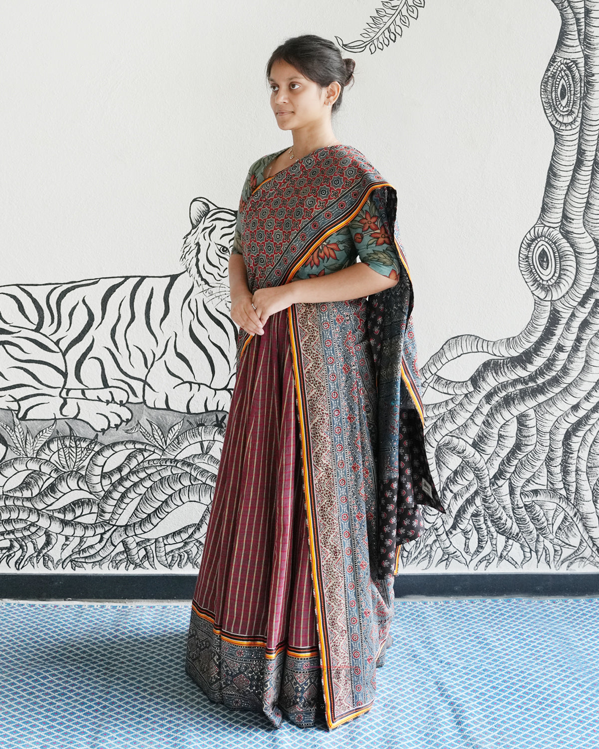 Maroon Handwoven Khadi Lehenga
