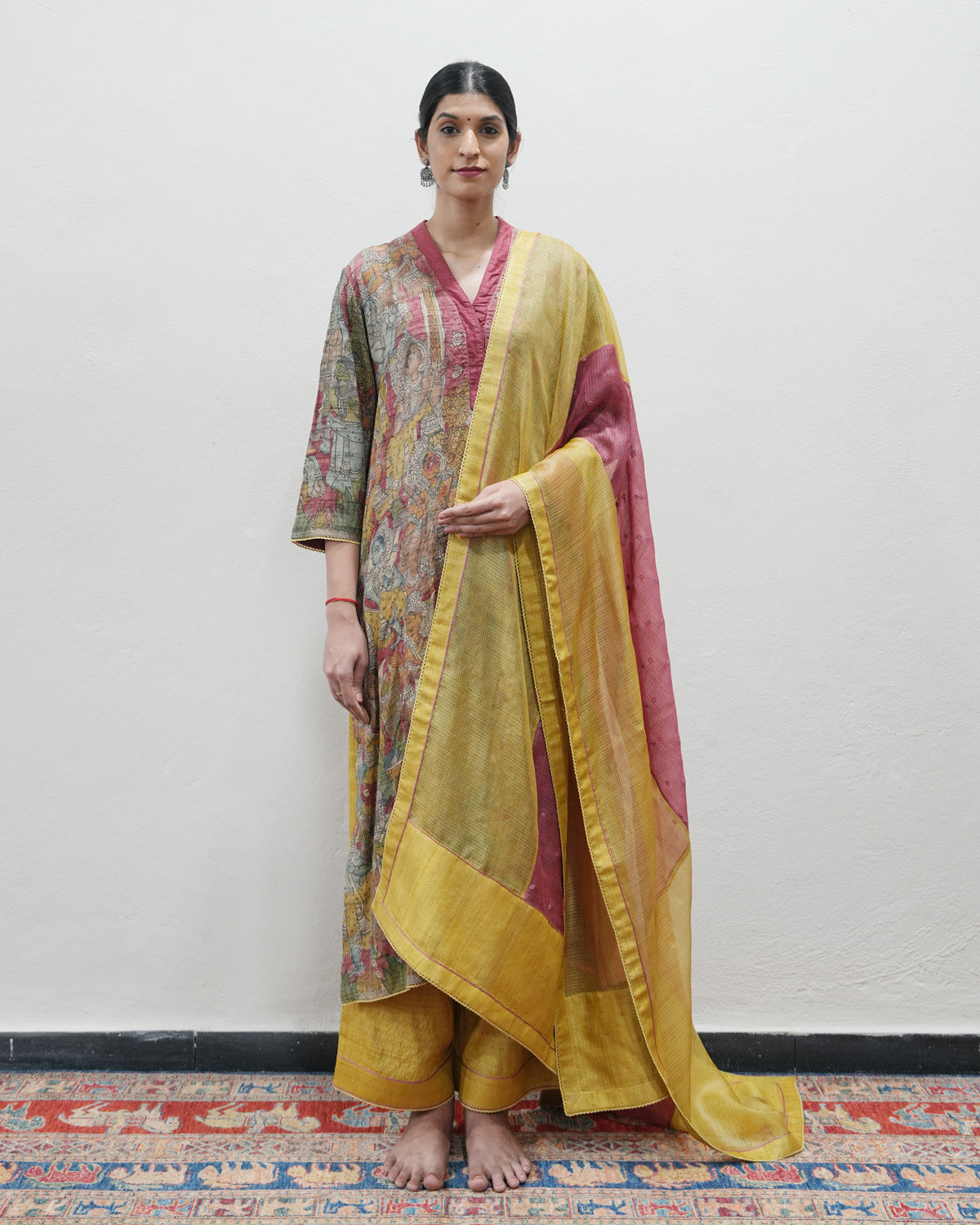 Red Handwoven Kalamkari Kurta Set