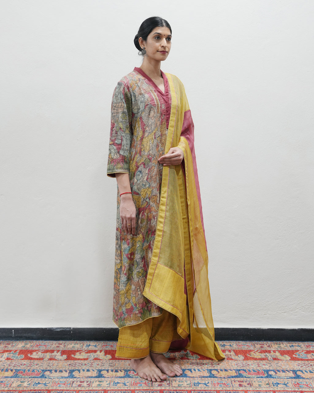 Red Handwoven Kalamkari Kurta Set