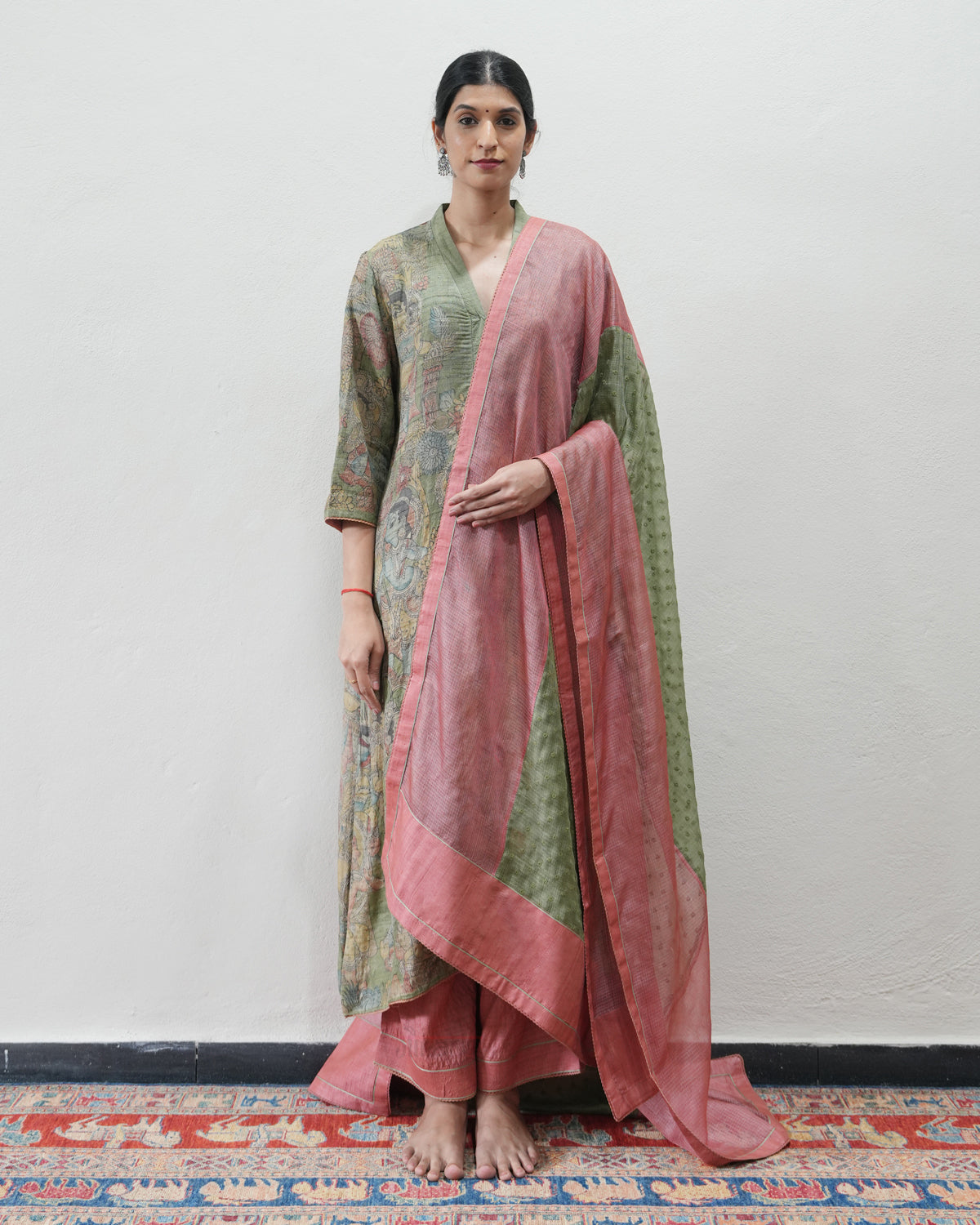 Green Handwoven Kalamkari Kurta Set