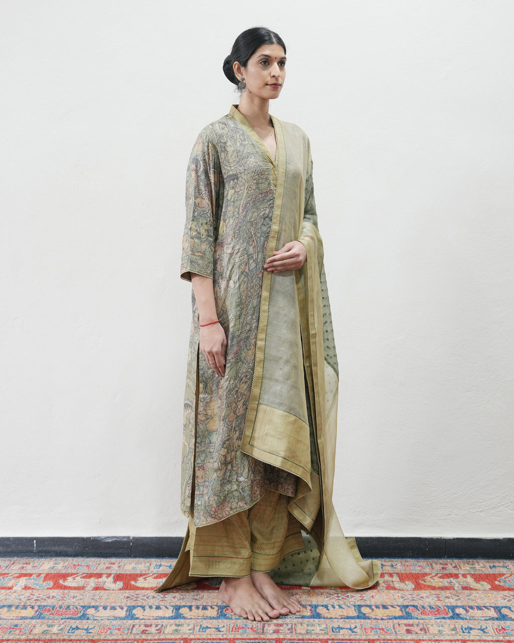 Green Handwoven Kalamkari Kurta Set