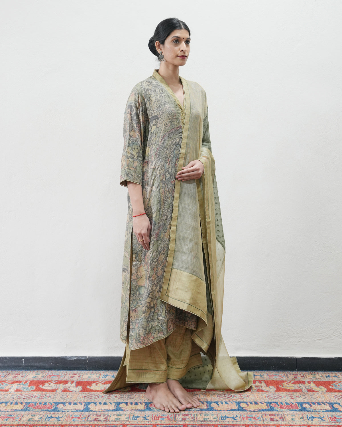 Green Handwoven Kalamkari Kurta Set