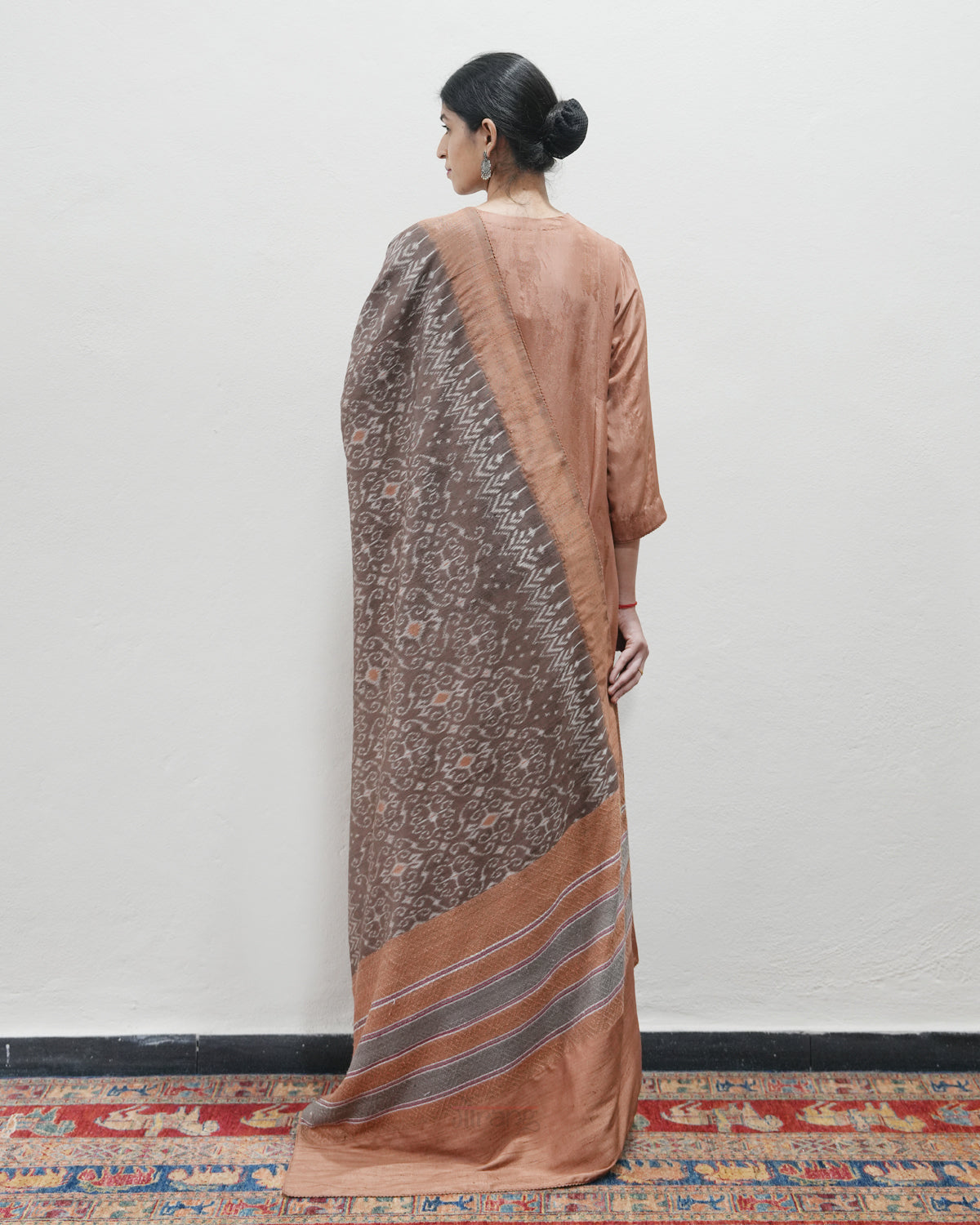 Brown Handwoven Self Weave Silk Kurta Set