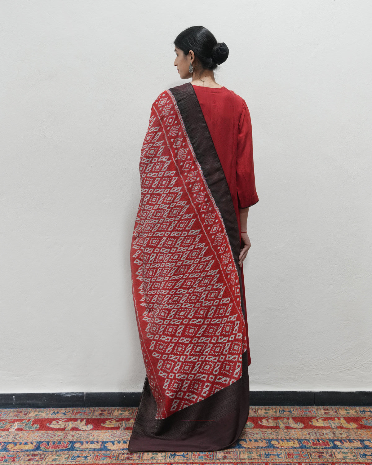 Red Handwoven Self Weave Silk Kurta Set