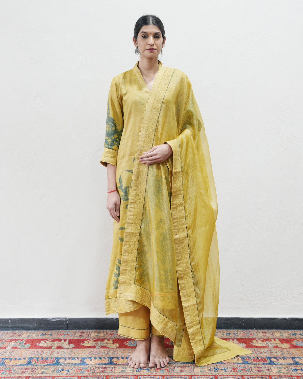 Yellow Handwoven Tussar Silk Kurta Set