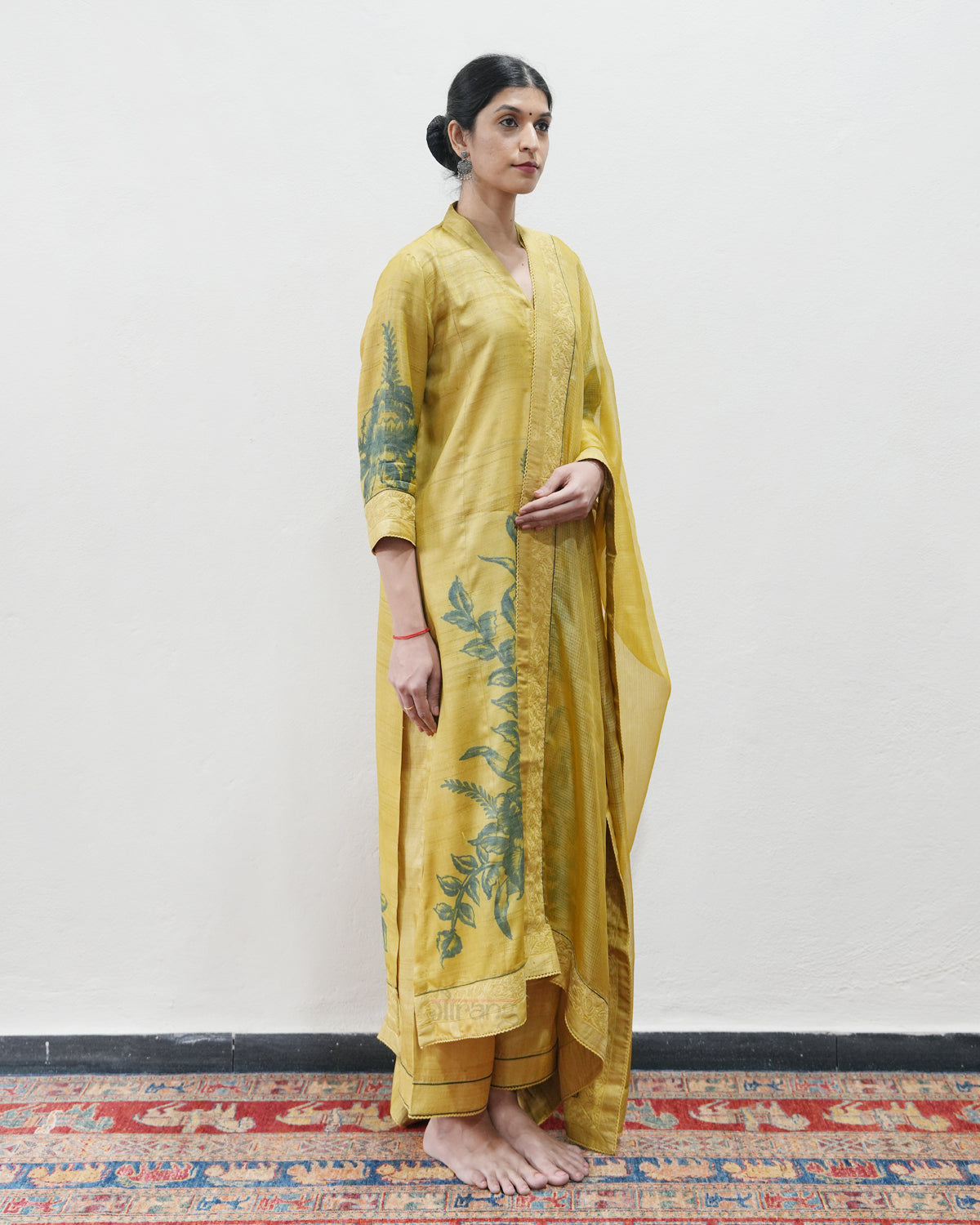 Yellow Handwoven Tussar Silk Kurta Set
