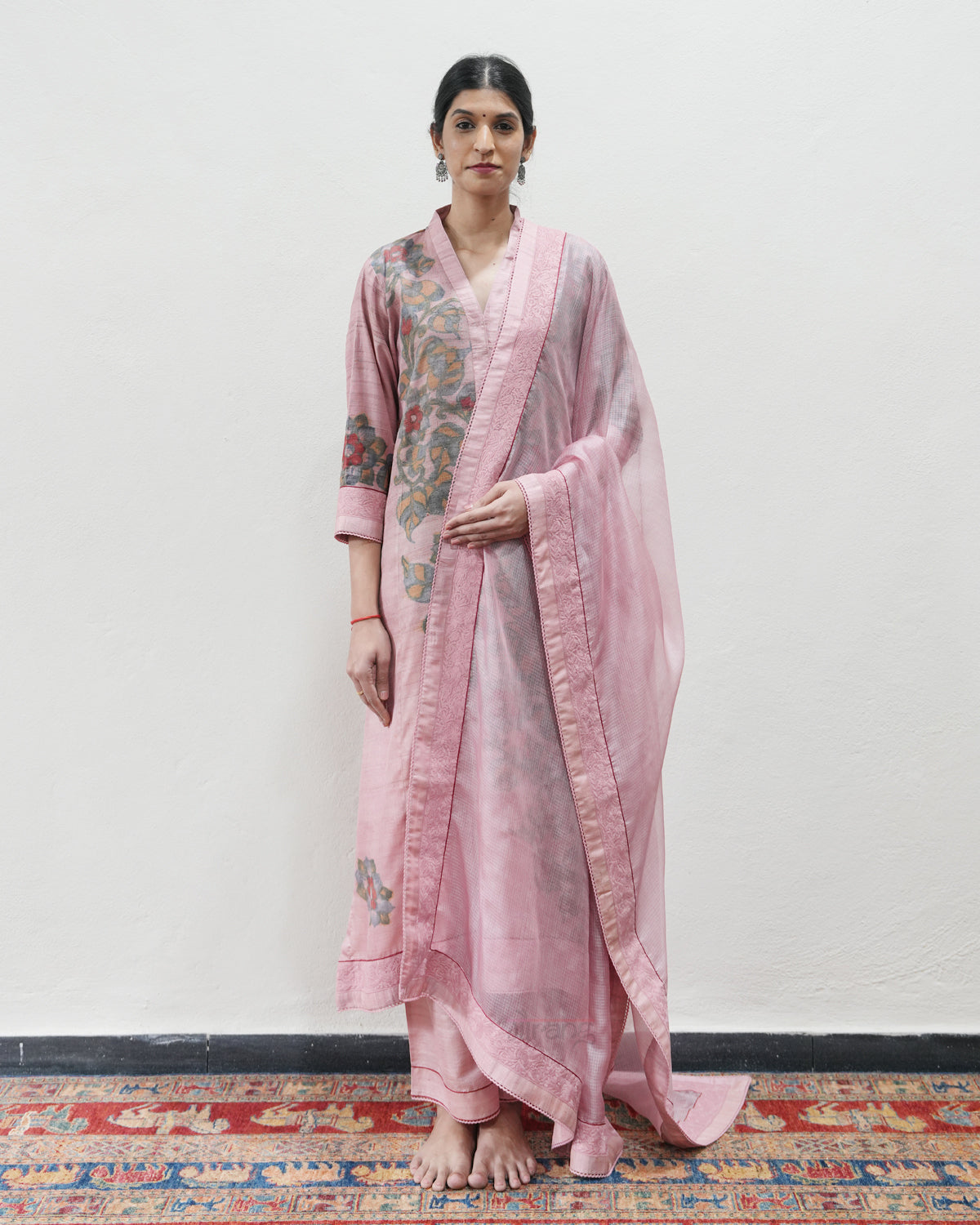 Pink Handwoven Tussar Silk Kurta Set