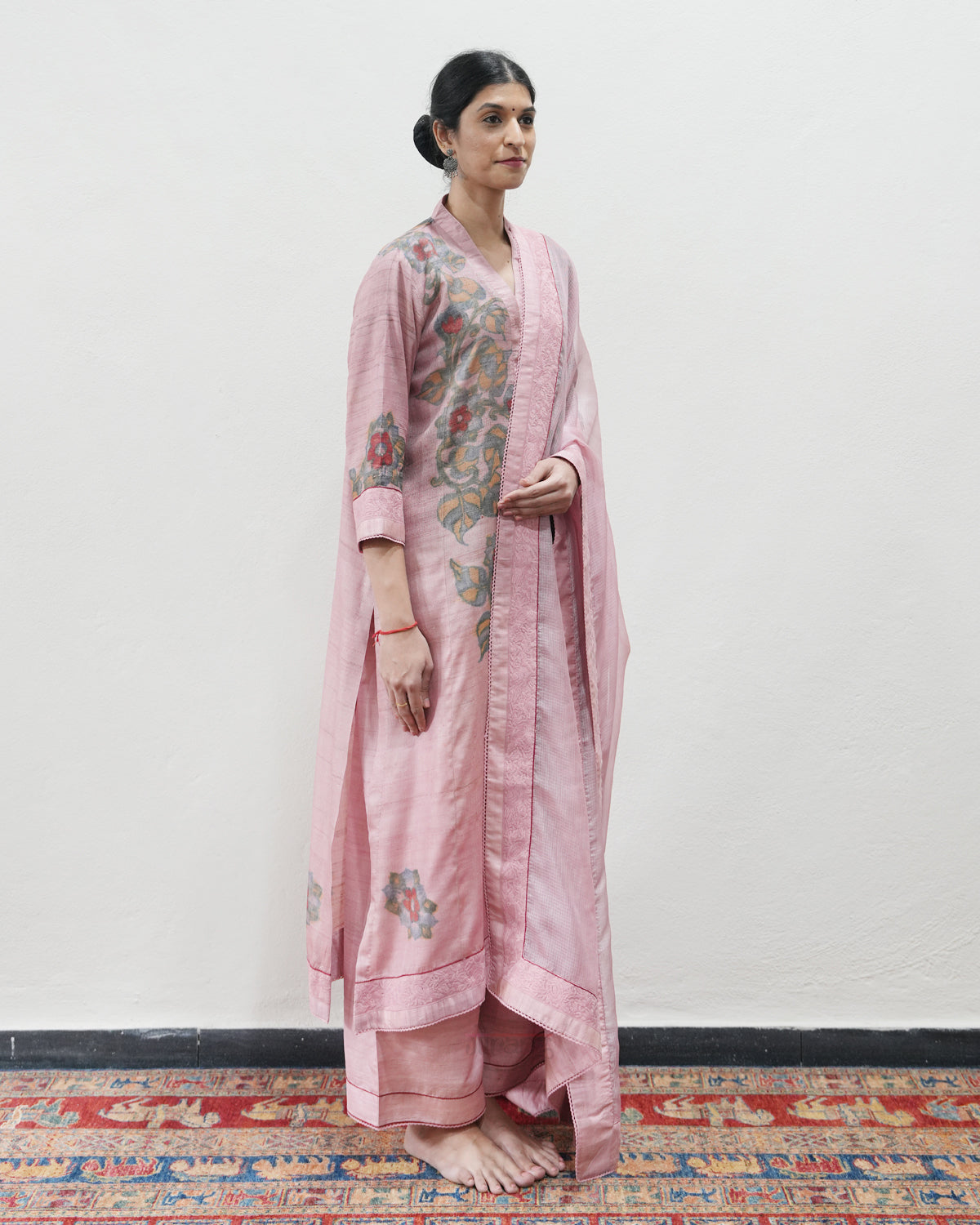 Pink Handwoven Tussar Silk Kurta Set