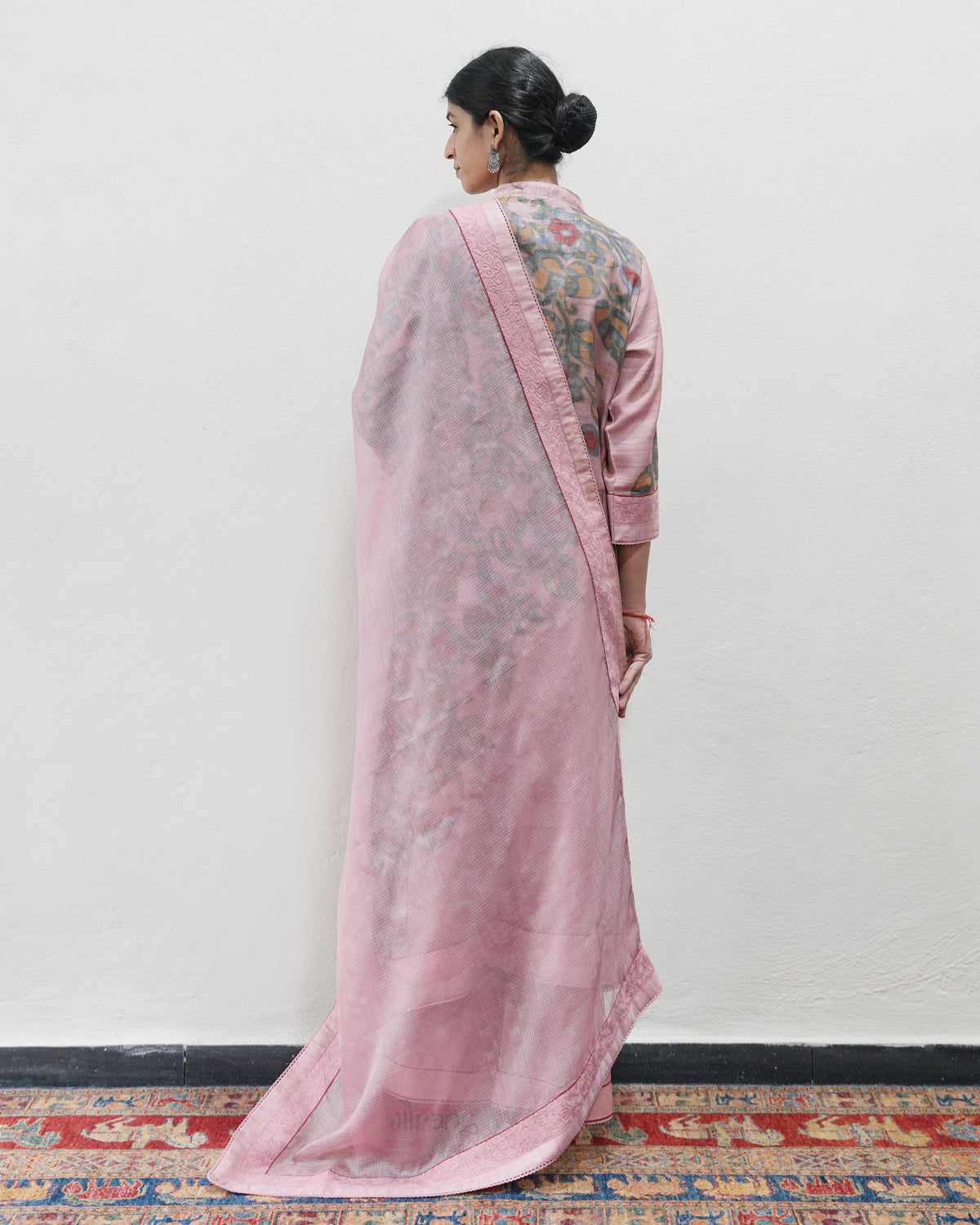Pink Handwoven Tussar Silk Kurta Set