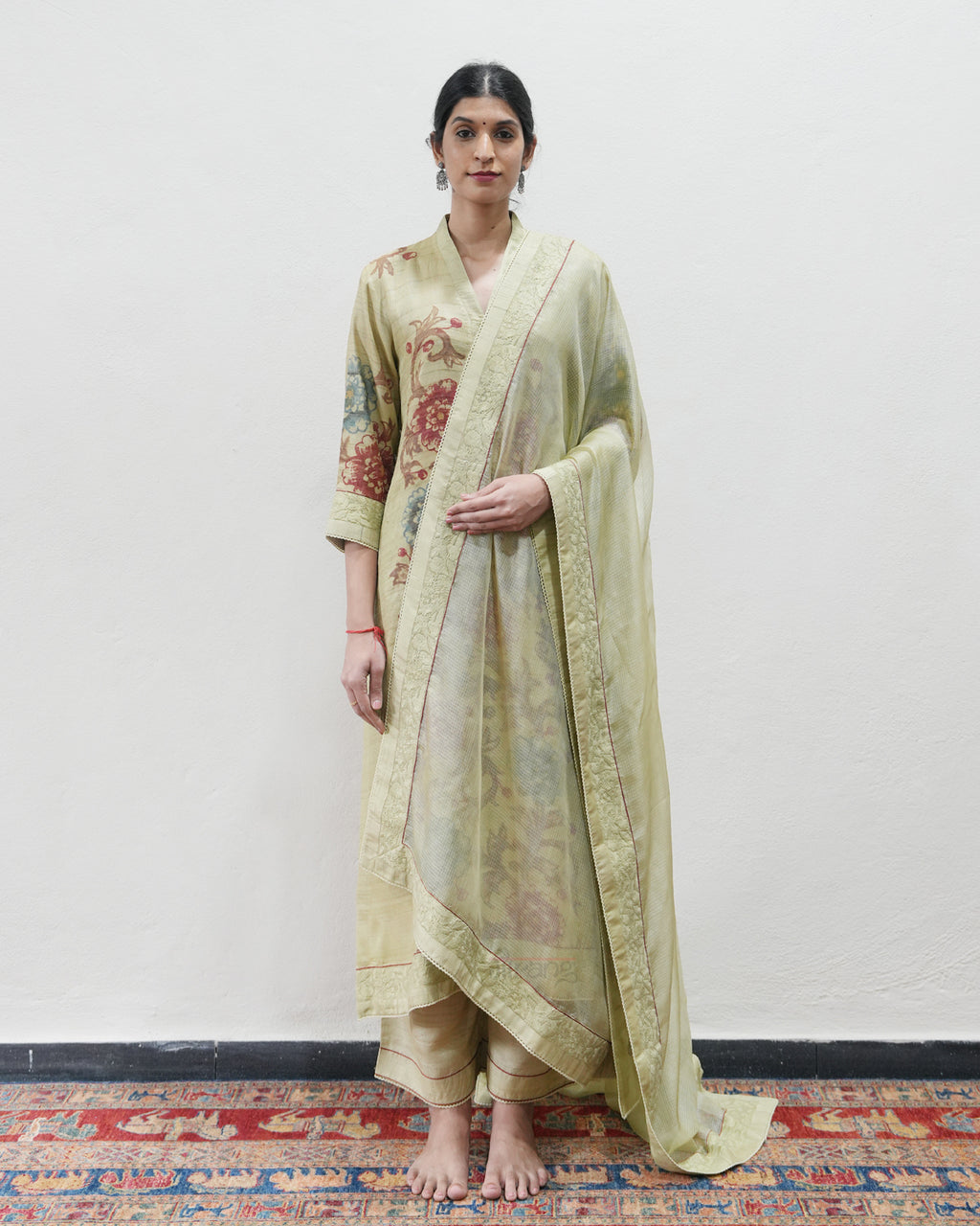 Green Handwoven Tussar Silk Kurta Set