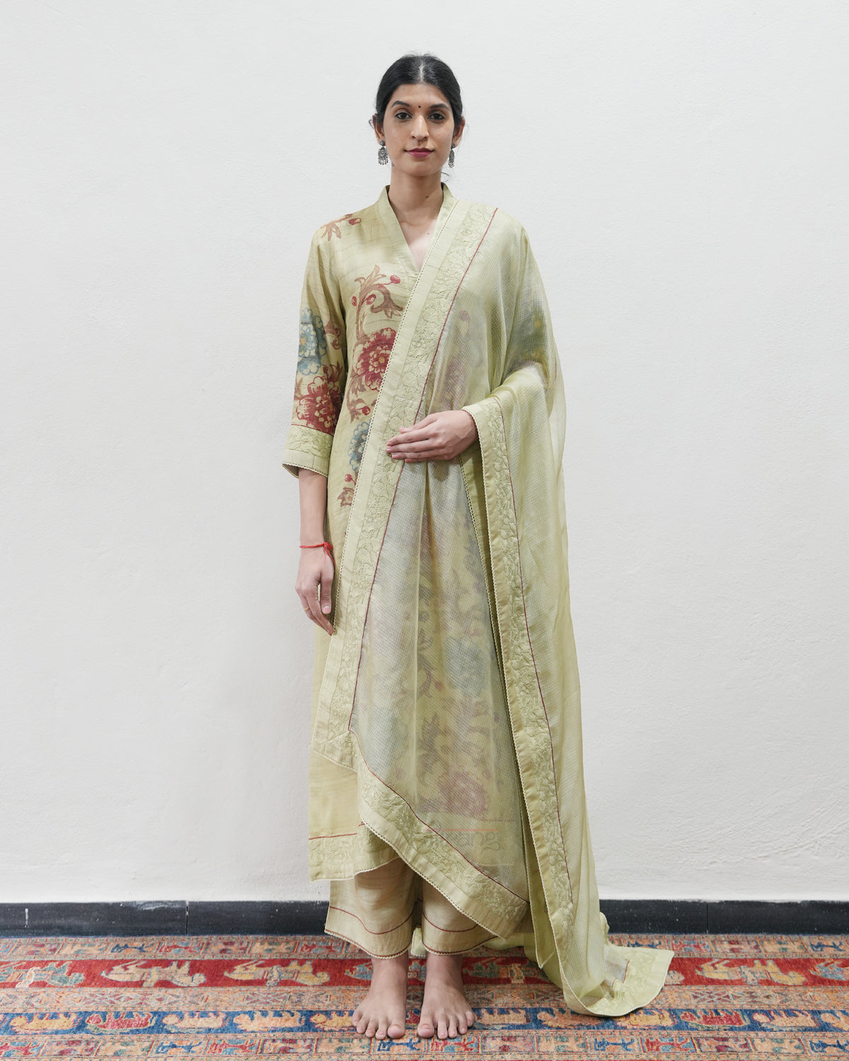 Green Handwoven Tussar Silk Kurta Set