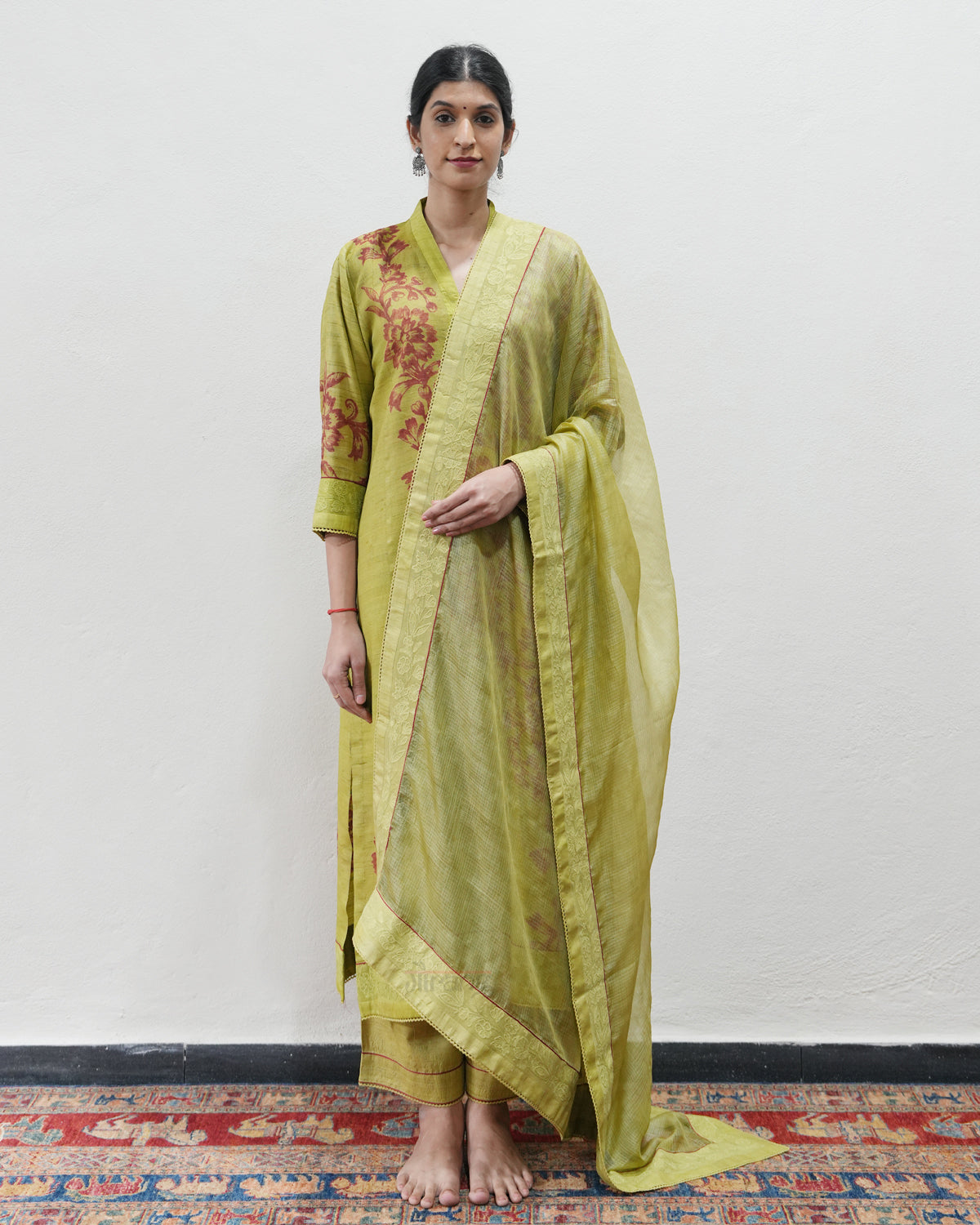 Green Handwoven Tussar Silk Kurta Set