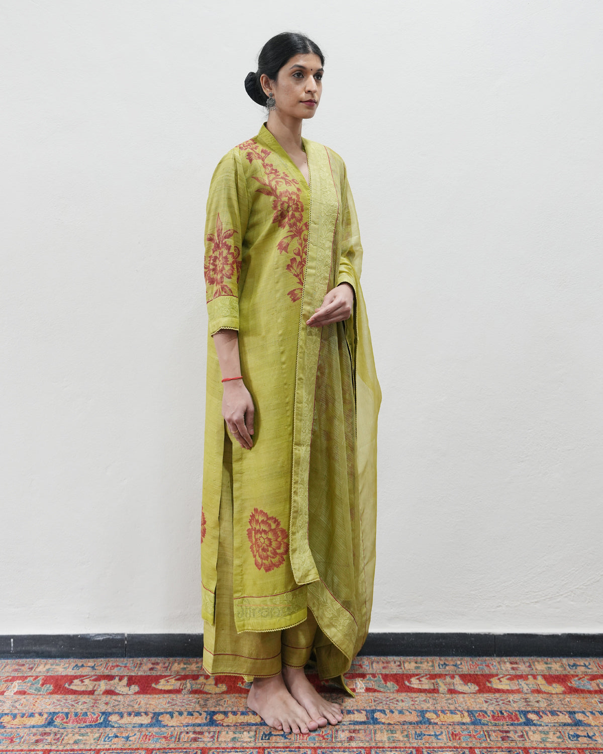 Green Handwoven Tussar Silk Kurta Set