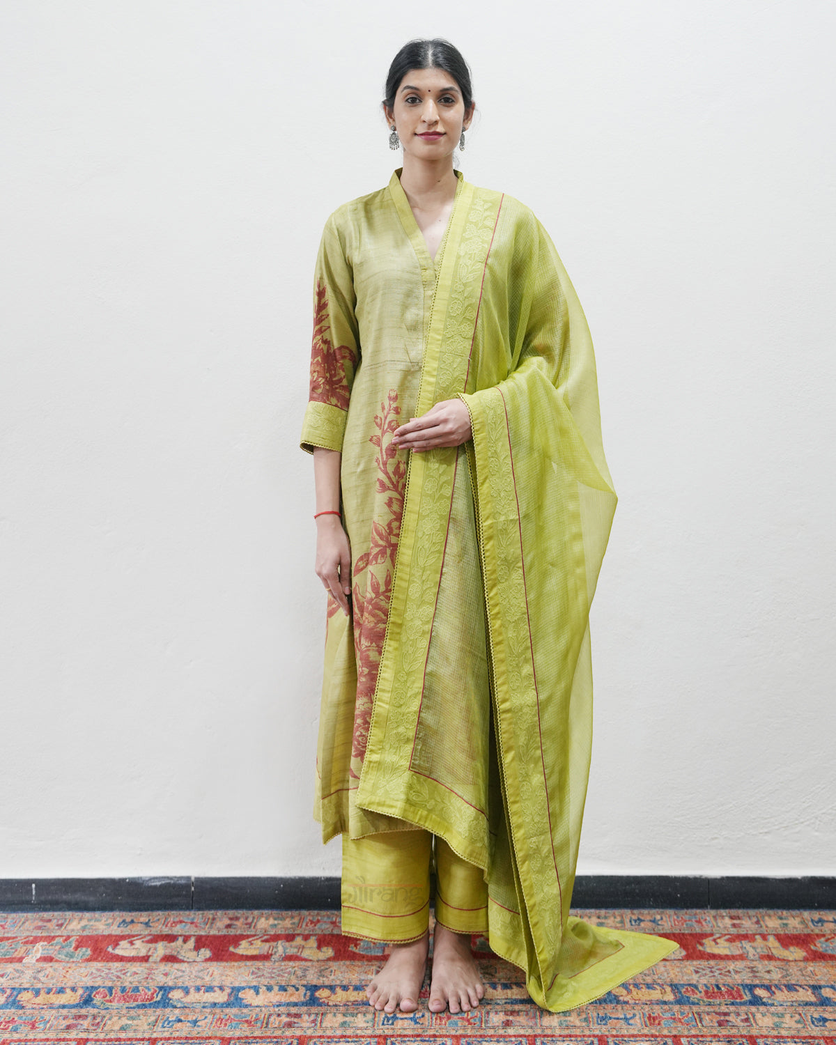Green Handwoven Tussar Silk Kurta Set