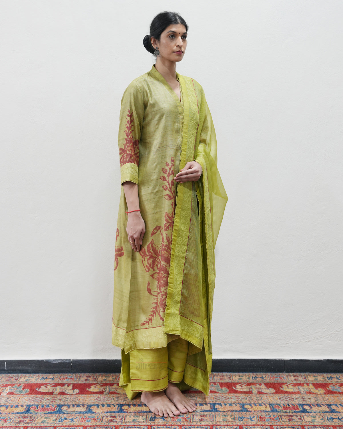 Green Handwoven Tussar Silk Kurta Set