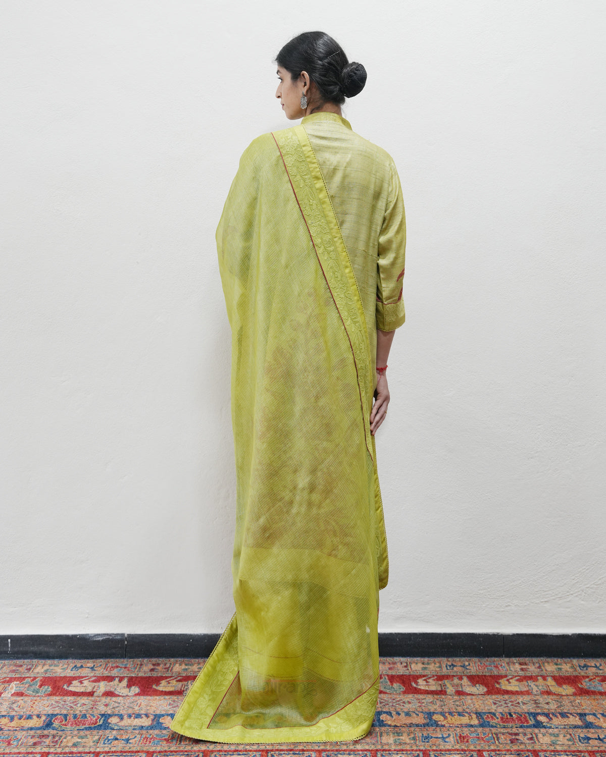 Green Handwoven Tussar Silk Kurta Set