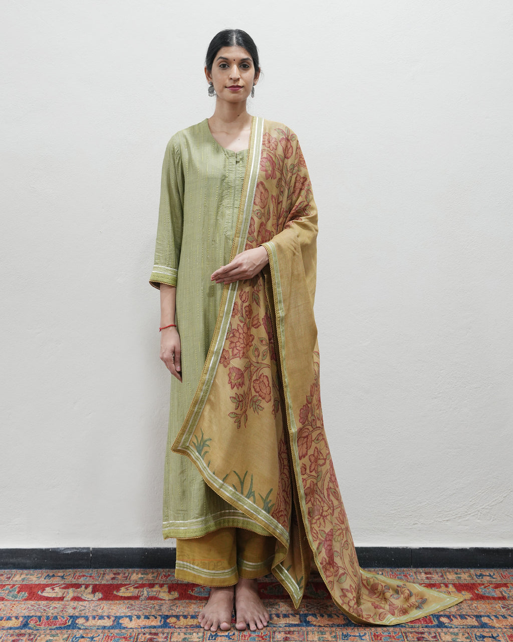 Green Handwoven Tussar Silk Kurta Set