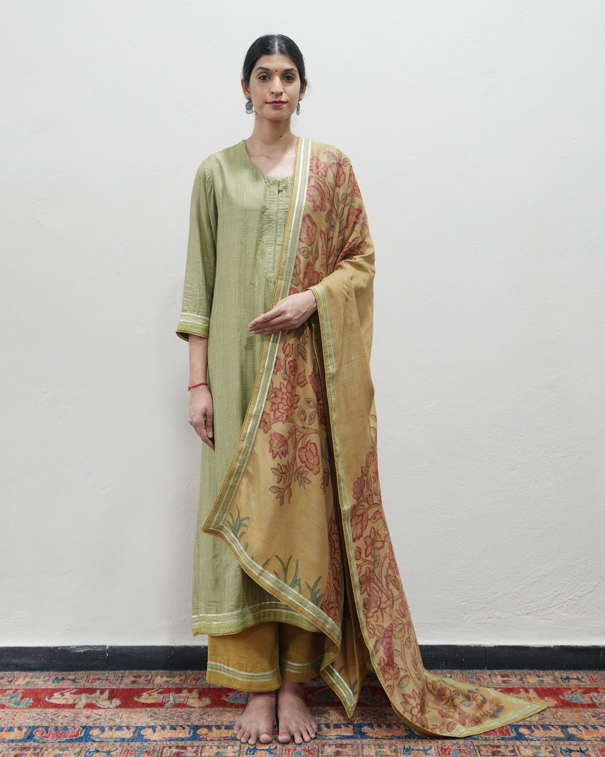 Green Handwoven Tussar Silk Kurta Set