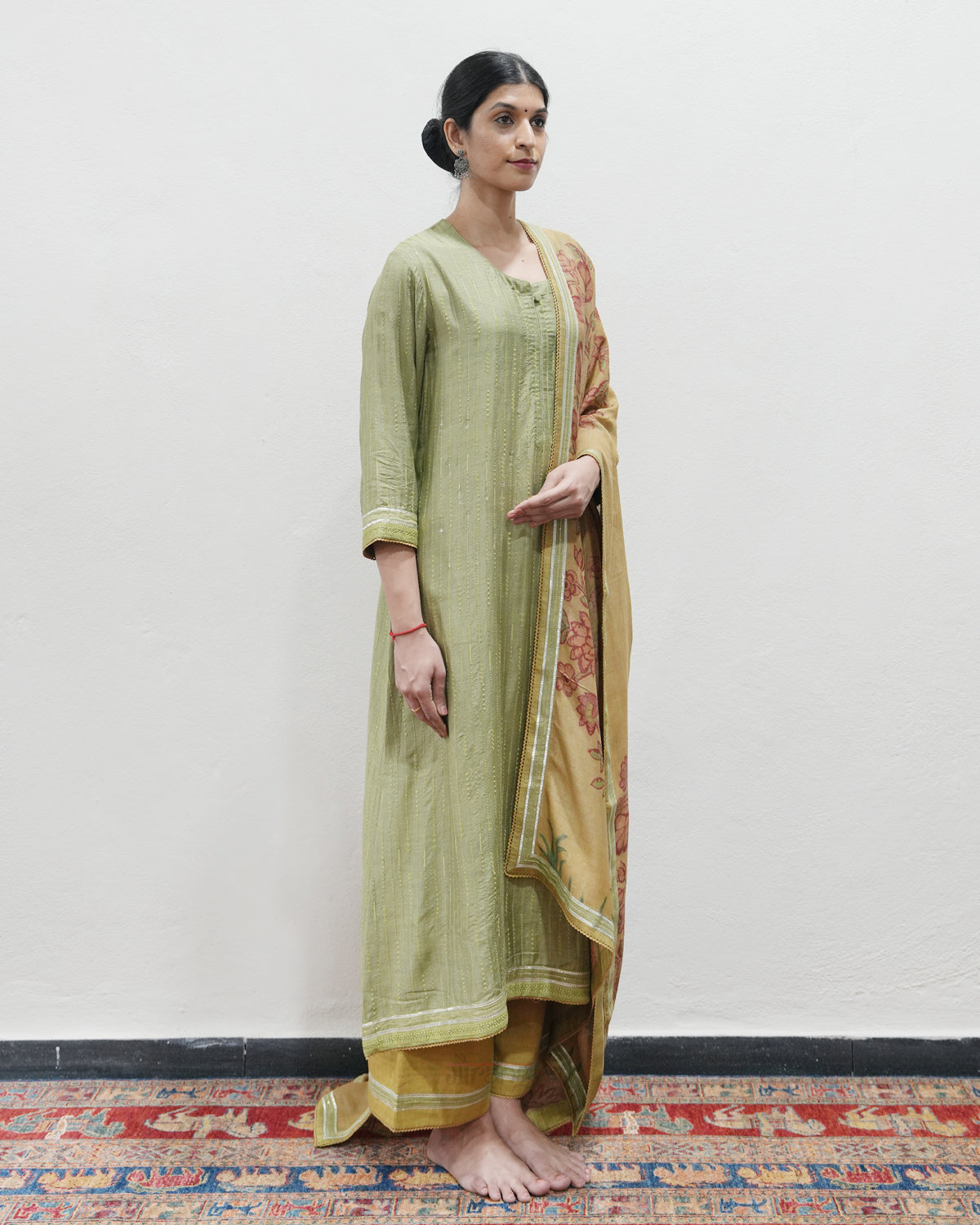 Green Handwoven Tussar Silk Kurta Set
