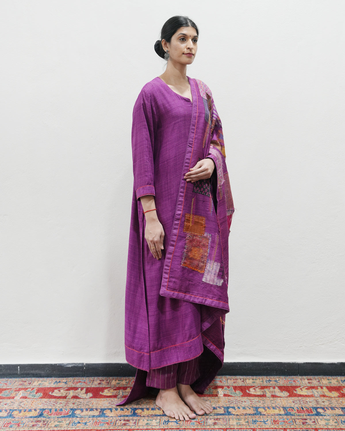 Purple Handwoven Matka Silk Kurta Set