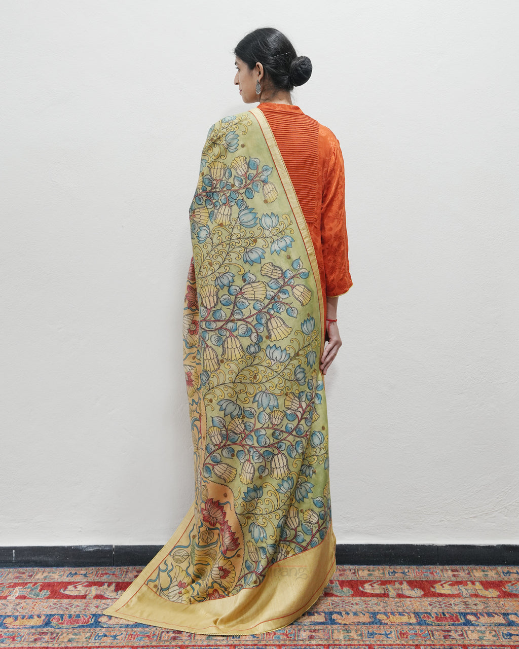 Orange Handwoven Self Weave Silk Kurta Set