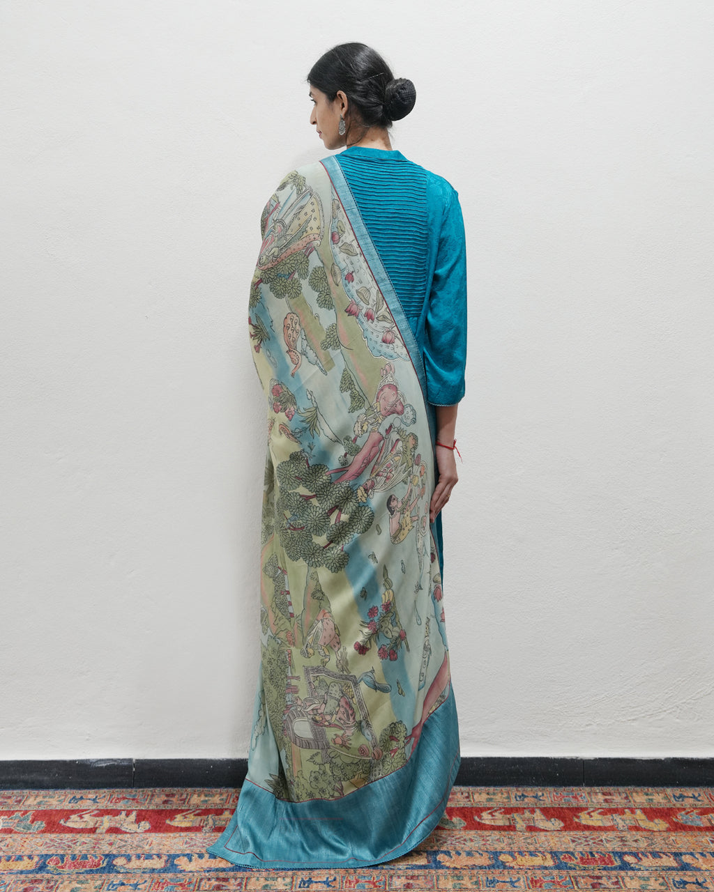 Blue Handwoven Self Weave Silk Kurta Set