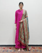 Pink Handwoven Self Weave Silk Kurta Set
