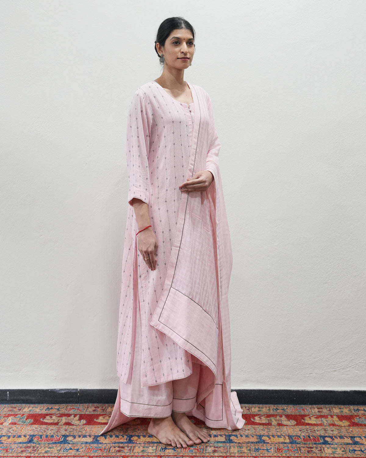 Pink Handwoven Khadi Kurta Set