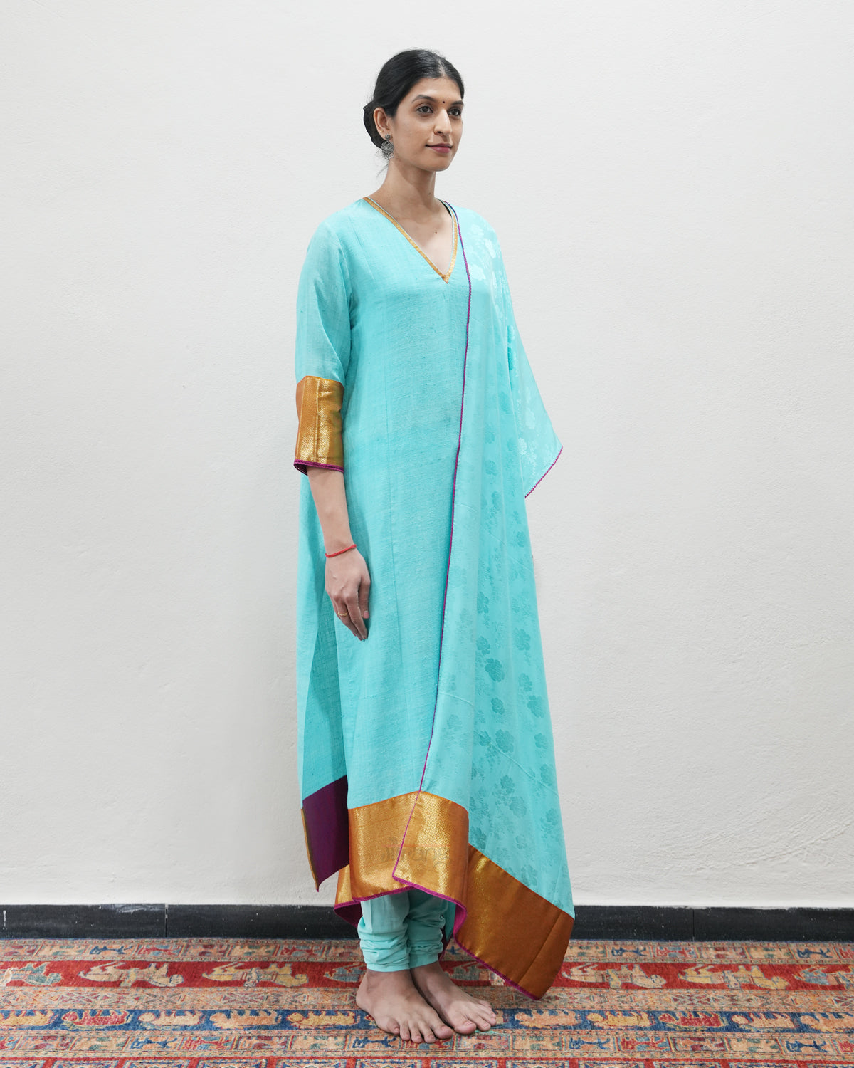 Blue Handwoven Matka Silk Kurta