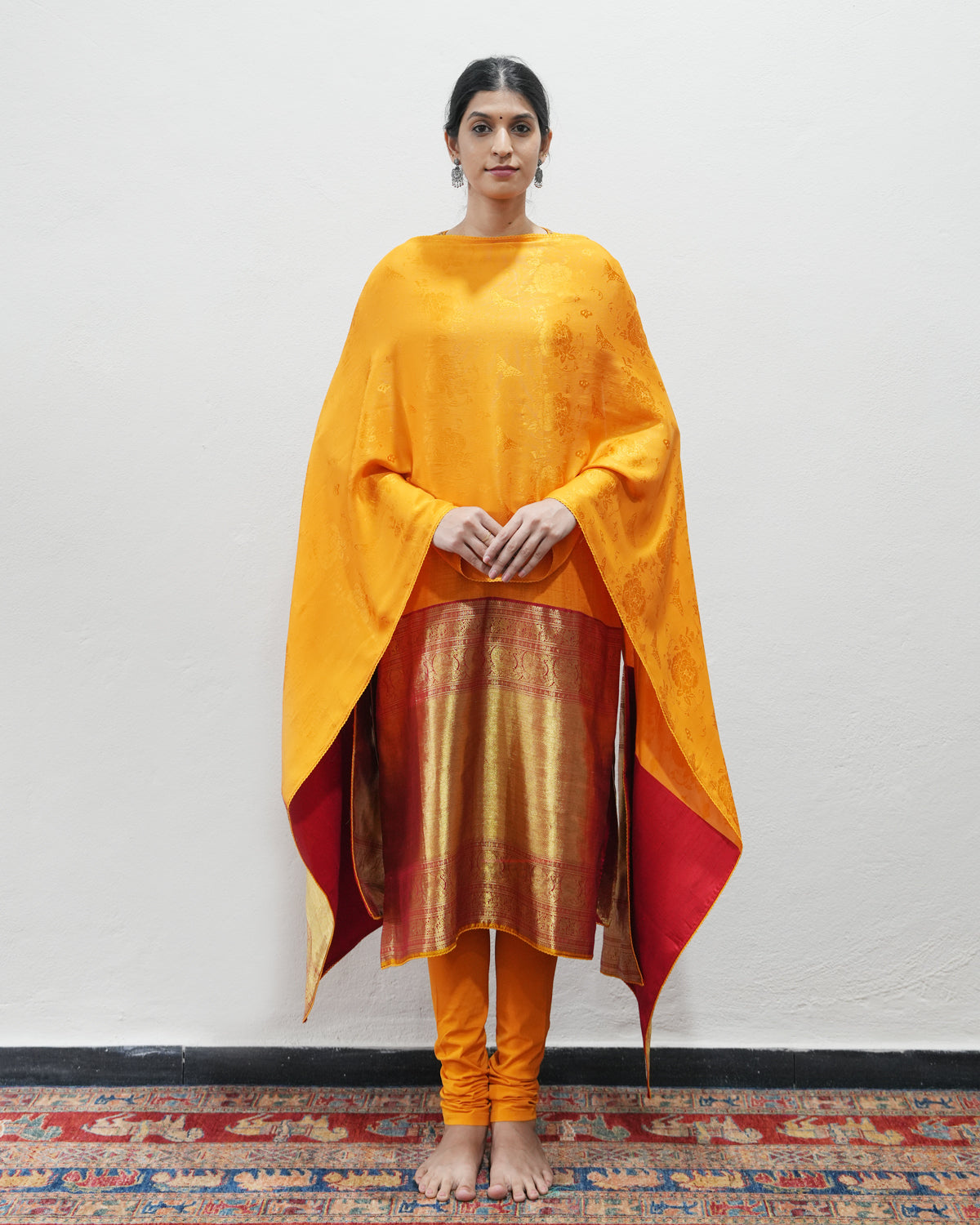Orange Handwoven Matka Silk Kurta