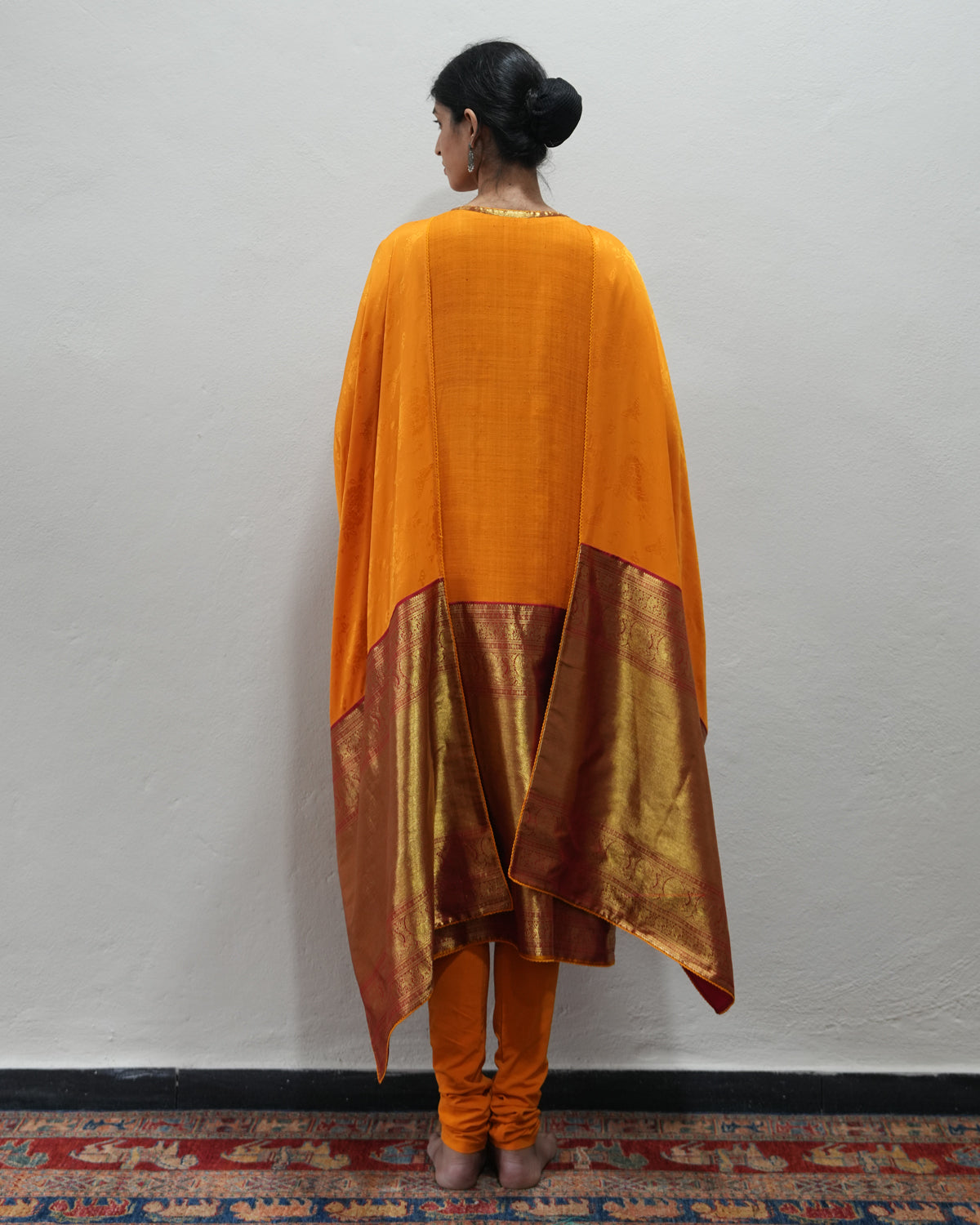 Orange Handwoven Matka Silk Kurta