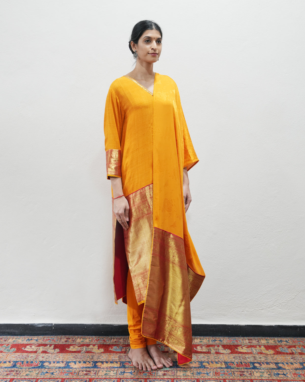 Orange Handwoven Matka Silk Kurta
