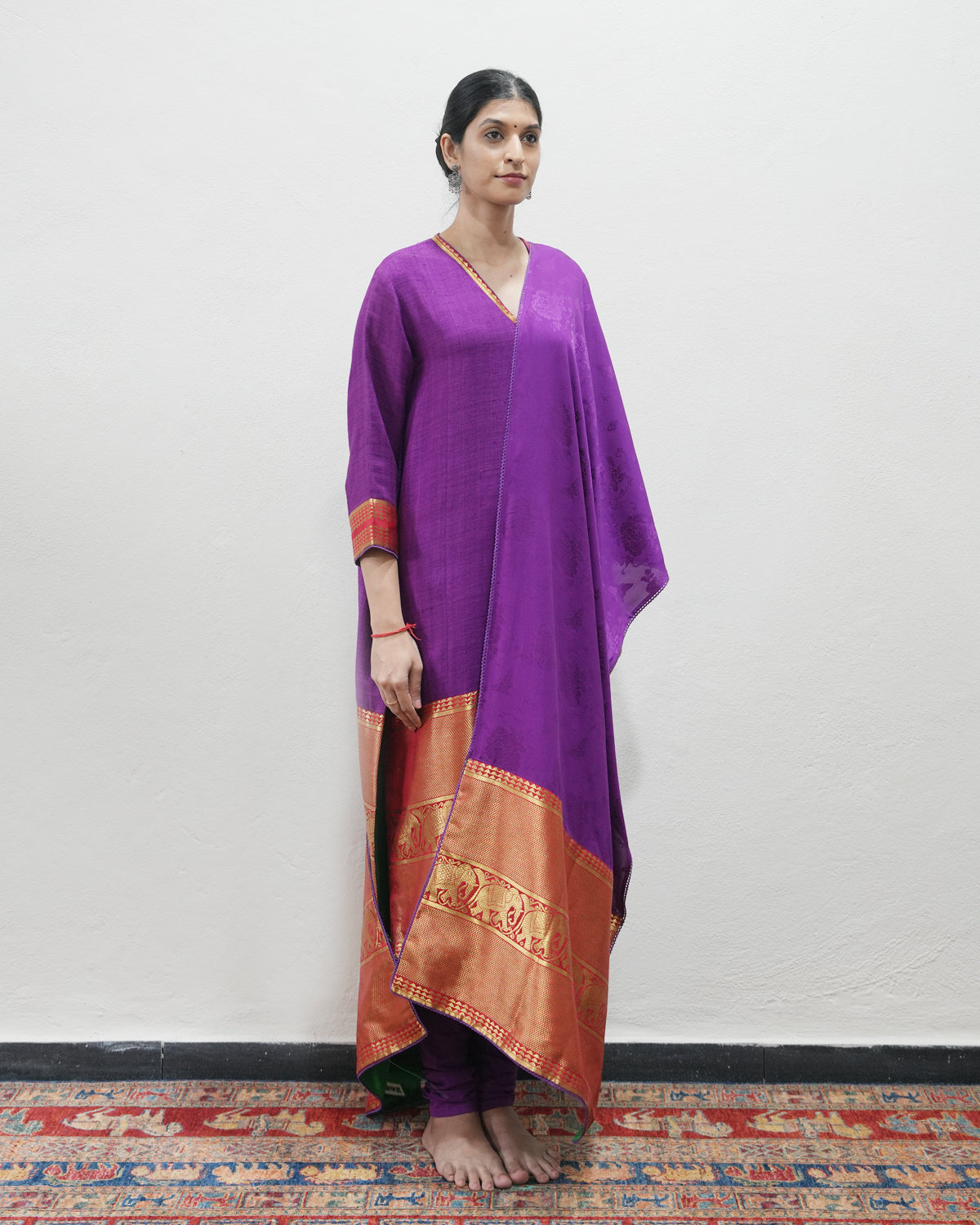 Purple Handwoven Matka Silk Kurta