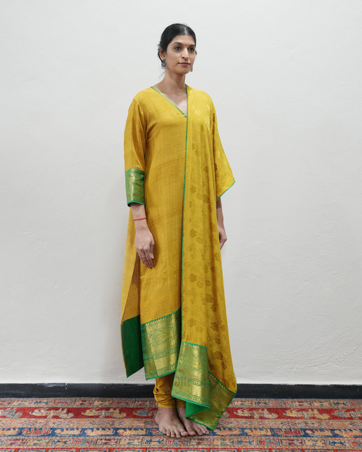 Yellow Handwoven Matka Silk Kurta