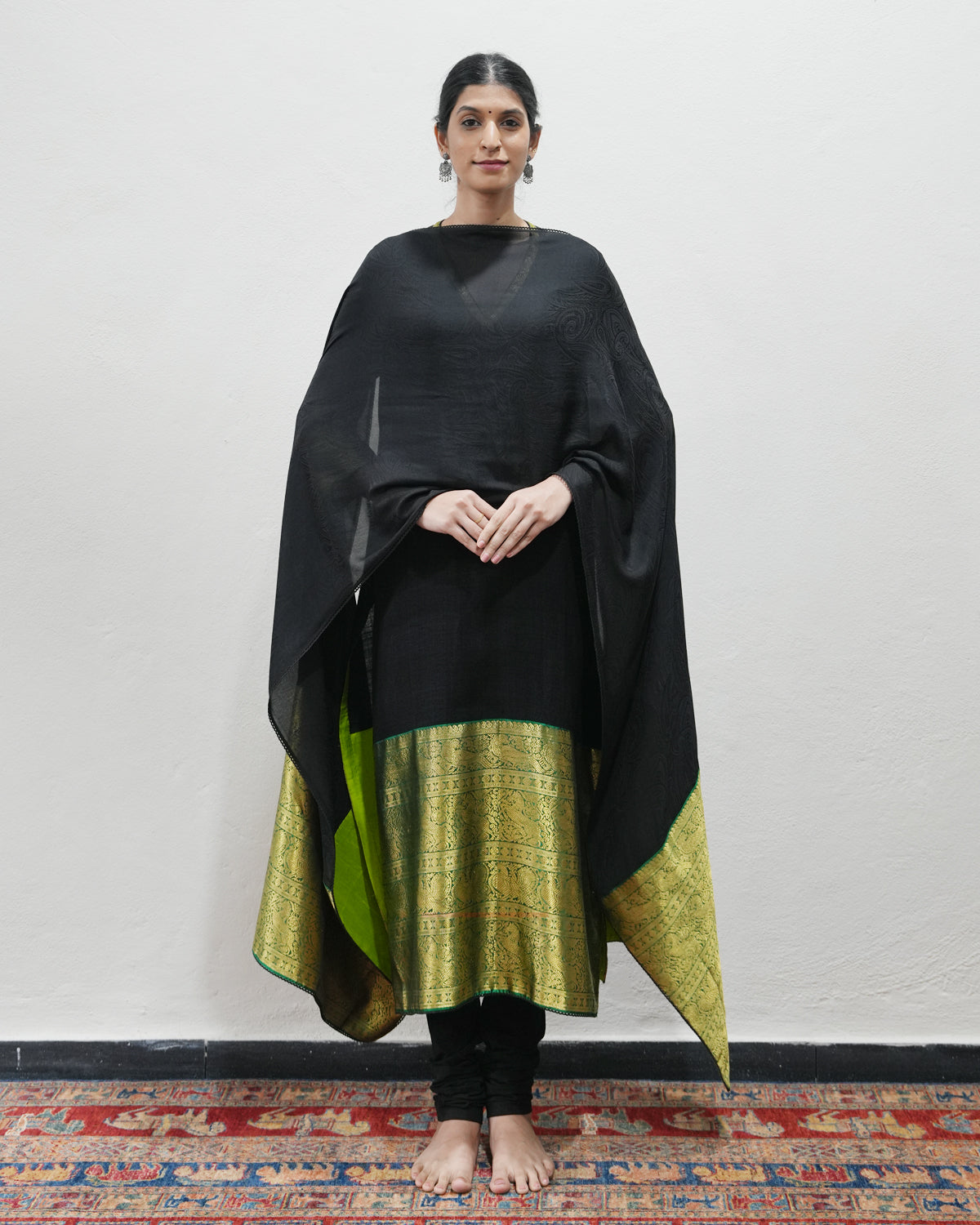Black Handwoven Matka Silk Kurta